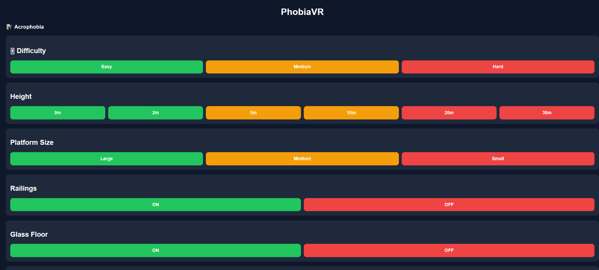 Acrophobia professional control interface