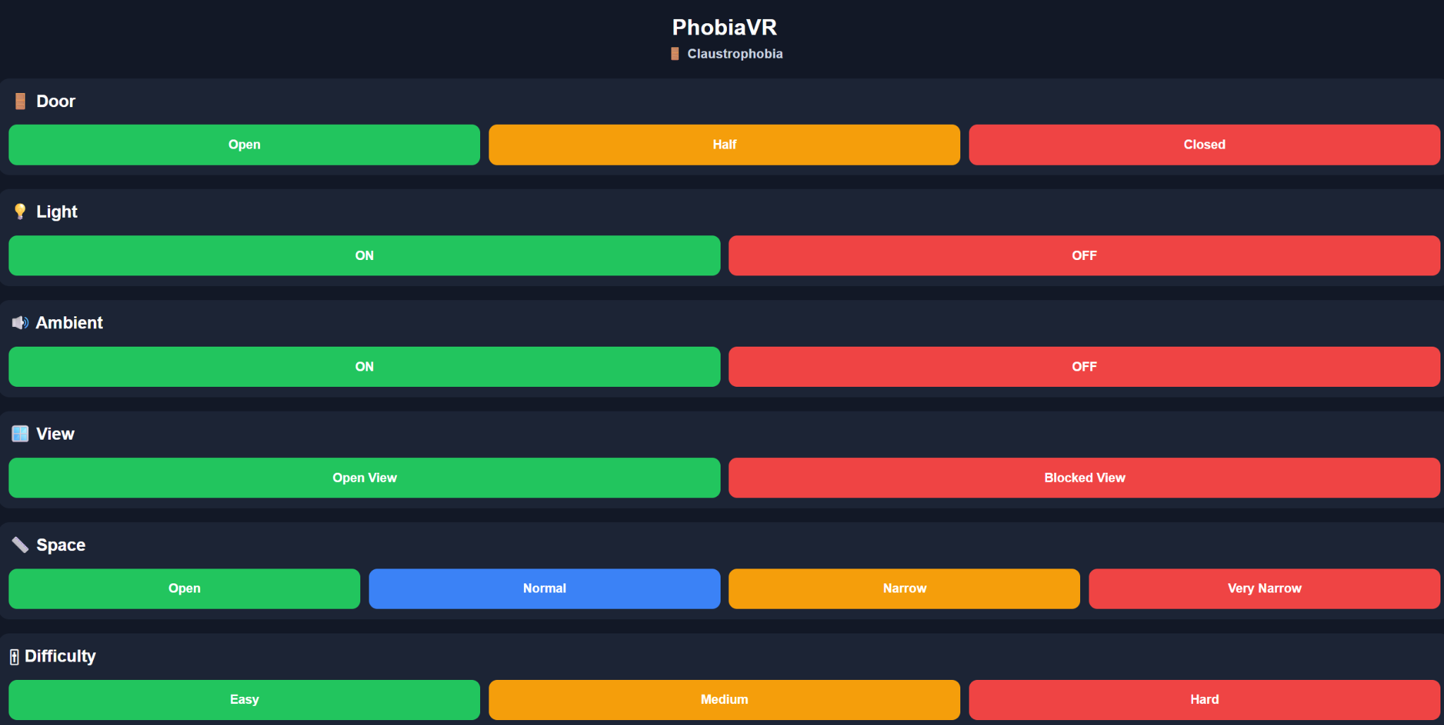 Claustrophobia professional control interface